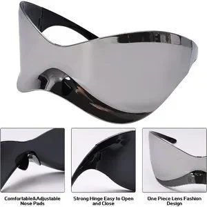 Women Futuristic Oversized Wrap Around Shield Fashion Superhero Mask Sunglasses Futuristic Sunglasses for Men Women Oversized Wrap Around  main image 2